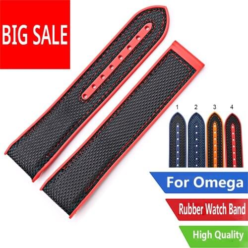 CARLYWET 20 22mm Orange Hot Sell Rubber Silicone With Nylon Replacement Watch Band Strap Belt For Omega Planet Ocean 45 42mm