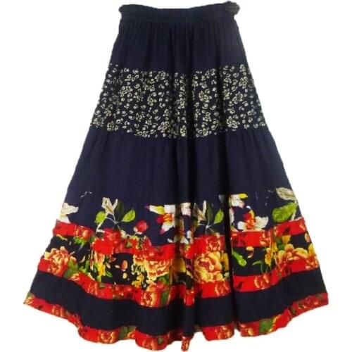 Makuluya Sweet Casual Vintage Bohemian Womens Prairie Chic Spliced Patchwork Flower Pattern Printed Pleated Long Skirts BHL6