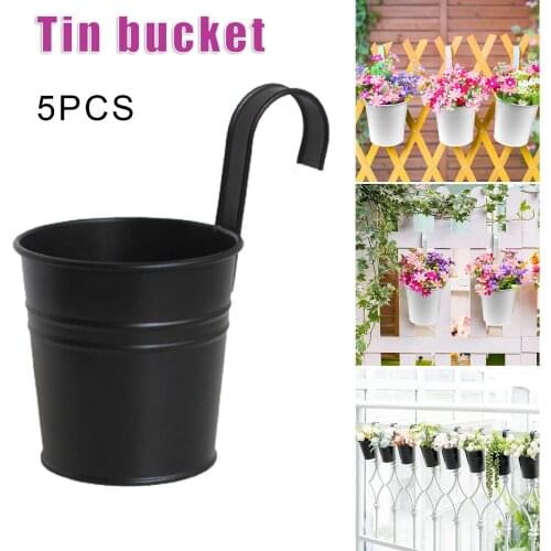 Metal Hanging Flower Pot Retro Bucket Planter with Detachable Hook Multifunctional Holder for Garden Courtyard Patio JDH88