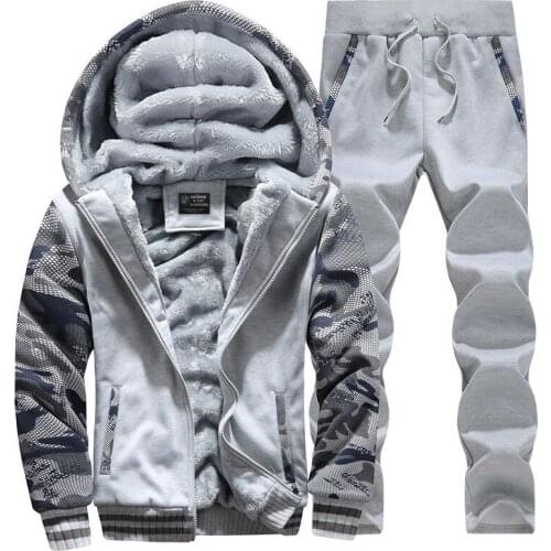 Inner Fur Mens Tracksuits Winter Men Set Warm Hoodies Suit Casual Fleece Sweatshirts Men 2 Piece Set Sportswear 2021 4XL