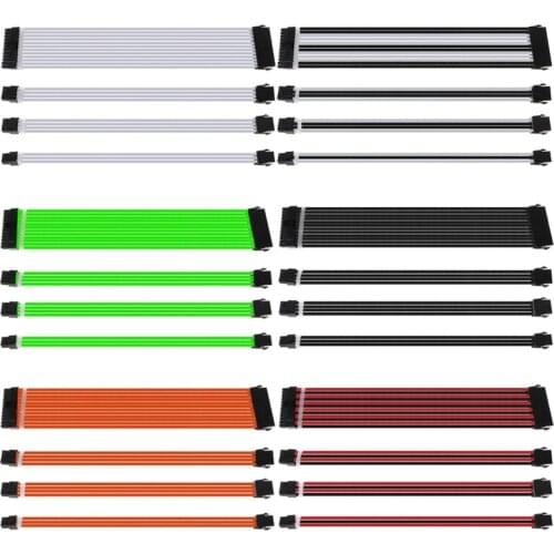 1Set 30cm/40cm A-TX Basic Extension Cable Kit PC GPU CPU Power Supply Sleeved Wire Computer Connectors 24-PIN 8-PIN 6PIN 4+4PIN