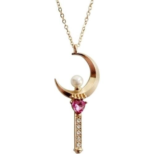 The New Moon-Shaped Inlaid Heart-Shaped Zircon Pendant Necklace Exquisite Temperament Popular Versatile Design High-End Gifts
