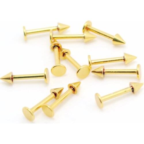 Wholesale 10pcs gold color lip ring body piercing jewelry labret with 3mm cone/spike lot