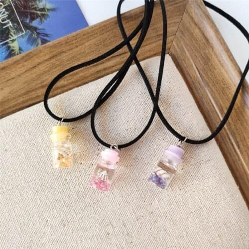 Cute drifting bottle Pendant Necklace For Women Sweet Conch Shiny Ocean Shell Suede Waxed Rope Neckband Choker Gifts Jewelry