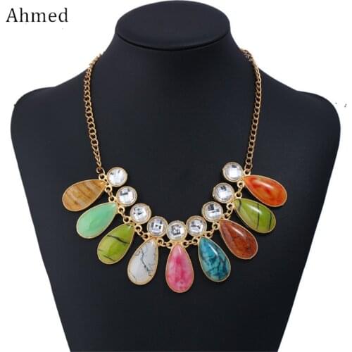 Ahmed New Rhinestone Cracked Plate Water Droplets Geometric Necklaces & Pendants Statement Necklace for Women Jewelry