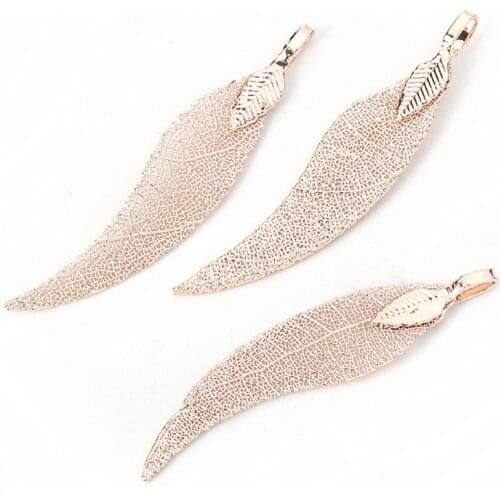 DoreenBeads Copper & Natural Leaf Pendants Gunmetal Colorful Findings 59mm x 12mm(2 3/8"x4/8") - 56mm x 11mm(2 2/8"x3/8"), 2 PCs