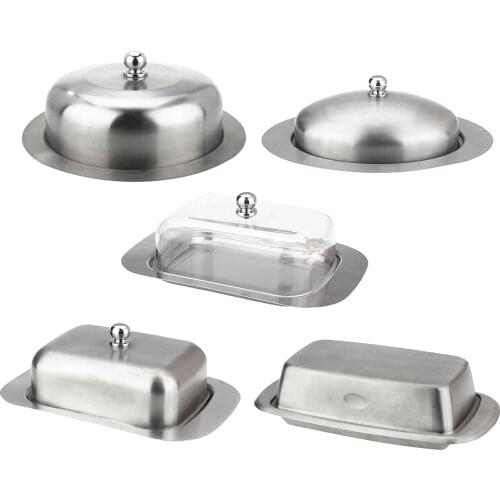 Stainless Steel Butter Dish Cake Dessert Bread Serving Tray Buffet Food Container Furit Salad Steak Storage Box