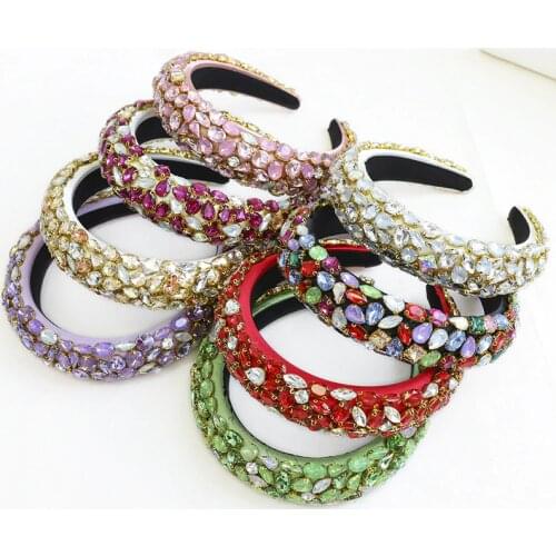 2020 Rainbow Baroque Padded Headbands Fashion Luxurious Rhinestones Sponge Hairbands for Women Sparkly Novelty Headbands Turban