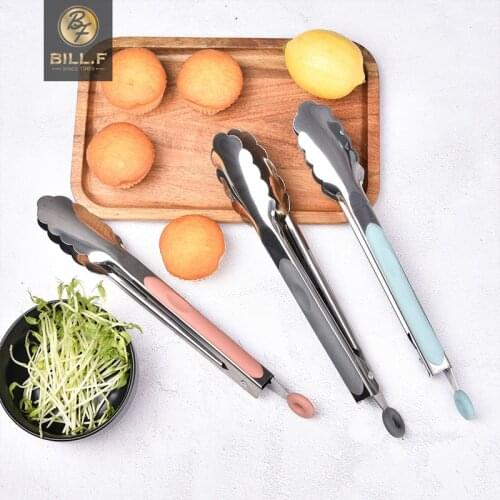 BILL.F Silicone stainless steel food grade 9 "food clip, high temperature resistant, anti scald, barbecue clip, kitchen tools