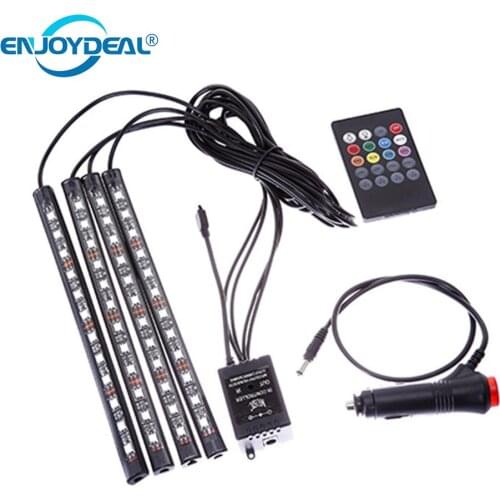 Enjoydeal 4pcs 12V Car RGB LED Strip Light Flexible Bar Remote Control Car Styling Decorative Atmosphere Lamps Car Interior