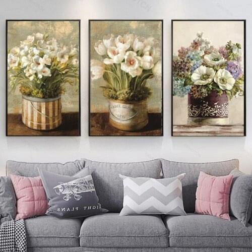 Vintage European Flower Canvas Painting Wall Art Picture Nordic Minimalist Poster and Prints Home Decoration No Frame