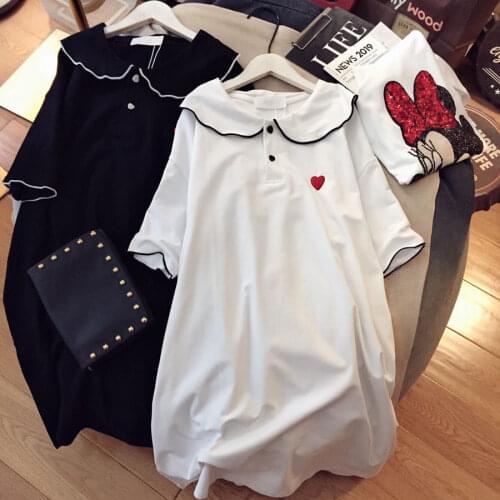 Summer Plus Size Sweet Cotton Ruffles Neck Tees Tshirts Oversized T Shirt 2020 Women Fashion Clothing Embroidery Heart