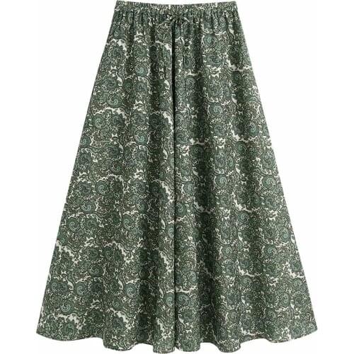 2021 Spring Summer Women Skirt loose Retro High Waist floral A-line Skirts Ladies Elastic Waist Pleated Big Swing Skirts Female