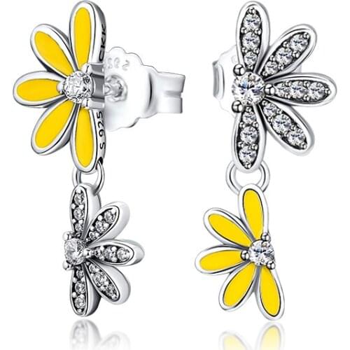 Genuine 925 Sterling Silver Earrings Shimmering Daisy Drop Earrings for Women Silver Jewelry Wedding Engagement Party Gift