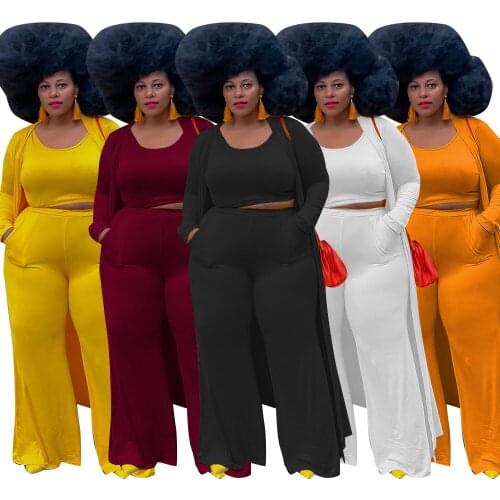 3 Piece Set Women Three Piece Long Sleeve Cardigans Crop Top+ Long Pants Sets Fall Clothes 2021 Outfits Tracksuit Plus Size 5XL