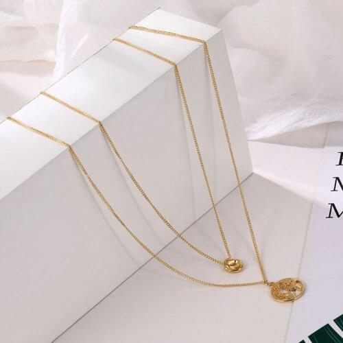 ZOVOLI Circle Map Pendant layered Necklace for women Double Layer Chain Gold Color Necklace Fashion Jewelry Gift Goth 2020