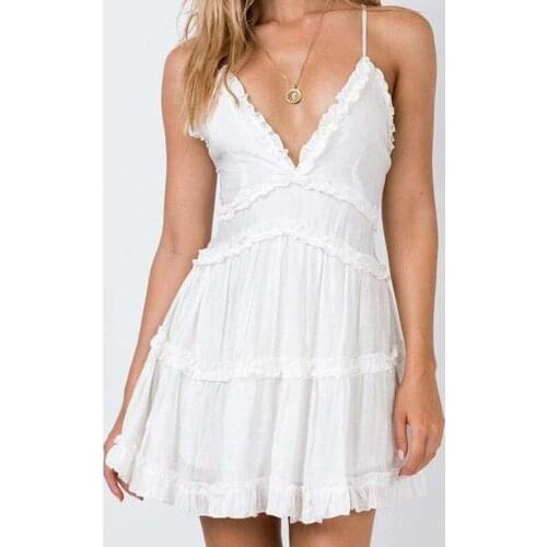 European And American Hot Style Sling V-neck Ruffled Holiday Womens Dress