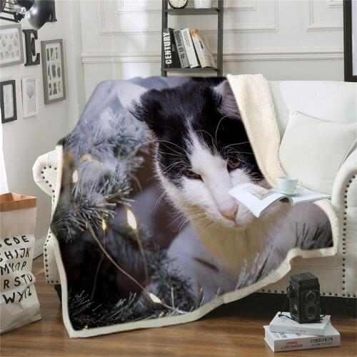 Animals Cat Throw Blanket on Bed Sofa Animal Plush Sherpa Blanket Pet Bedspreads Sherpa Fleece Print Thin Quilt Dropshipping
