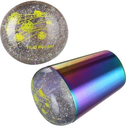 2Pcs Nail Art Stamper 4.2cm Rainbow Handle Nail Stamper L Holographic Head Clear Silicone Stamper for Nail Art Stamping Plate,HJ
