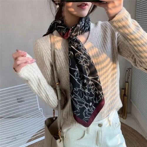 2021 New Scarf Women Print hair neck Square Scarves Office Lady Shawl Bandanna 90*90cm Muslim Hijab Handkerchief muffler foulard