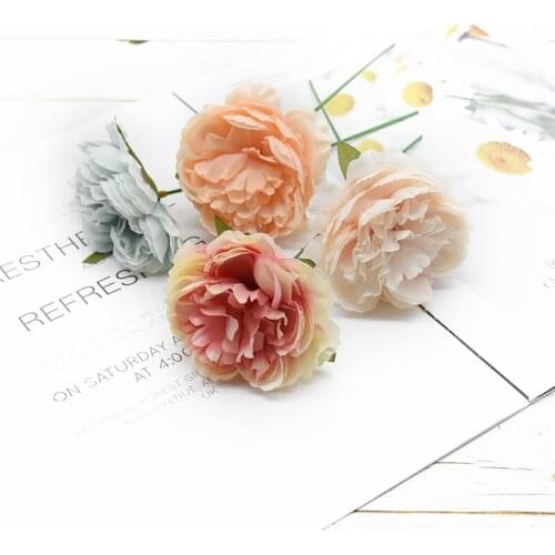 3Pcs 8CM Artificial peony flower head Christmas decor for home wedding bridal accessories DIY Scrapbook Decorative flower wreath