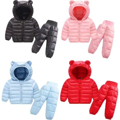 6 Color Winter Keeping Warm Clothing Set For Girls And Boys 0-5 Years Old Kids Full Sleeve Hooded Jacket + Pants 2Pcs Kids Suit