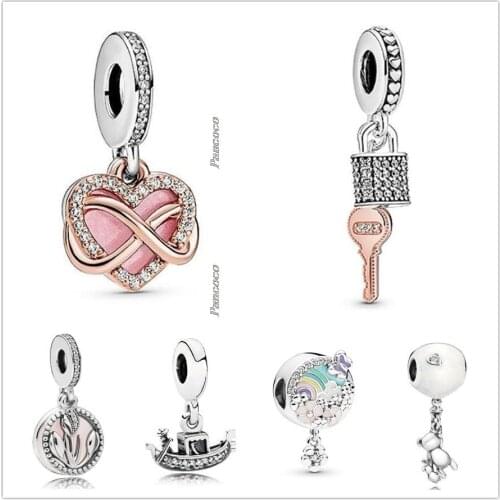 Authentic 925 Sterling Silver Sparkling Infinity Heart Family Forever And Always Bead Fit Pandora Bracelet & Necklace Jewelry