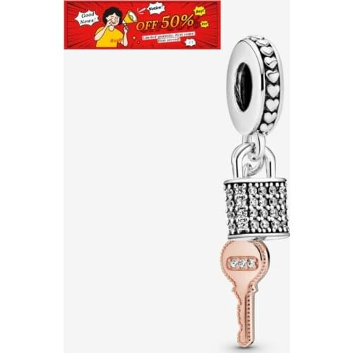 925 Sterling Silver Beads Fashion Jewelry Beads Pave Padlock & Key Dangle Charm Fit Original Pandor Bracelets Women DIY Gift
