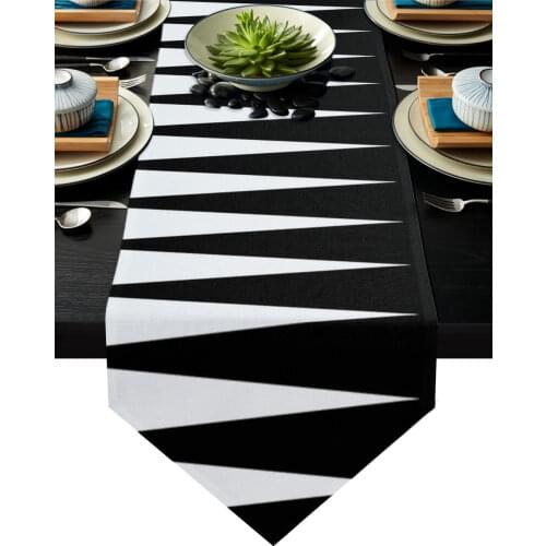 Black White Triangle Geometric Table Runners Modern Home Kitchen Dining Tablecloths Wedding Party Table Decoration Table Runner