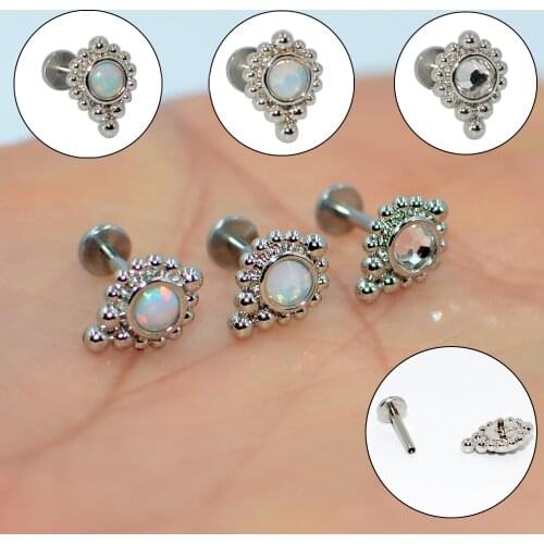 G23 Titanium&Steel Opal Cluster Dotted Ear Tragus Helix Cartilage Snow Gem Lobe Ear Stud Labret Bar Ring Body Piercing Jewelry
