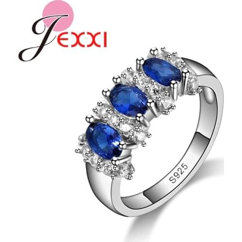Fine 925 Sterling Silver Blue Sapphire Wedding Engagement Rings For Women Anillos Bijoux Bague Femme