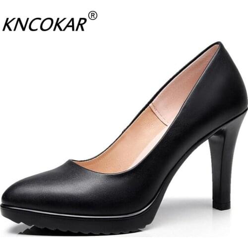 KNCOKAR Spring And Autumn New Pure Color Shallow Mouth Stiletto Elegant Pointed Professional Womens Single Shoes Size 34-43