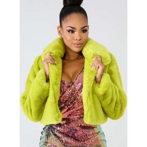 Sexy Warm Fluffy Faux Fur Coats Jackets short Furry Fake Fur Women Cropped Jacket Open Stitch Overcoat Plus Size yellow green