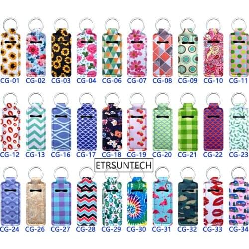 200Pcs/Lot 99 Style Neoprene Lipstick Holder Keychain Lip Case Storage Bag Chapstick Key Chain Holder Party Christmas Gift