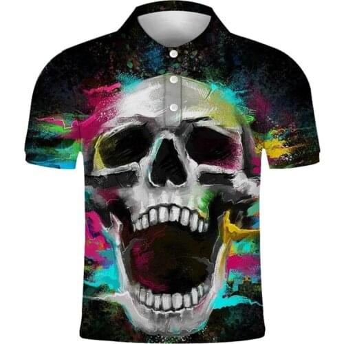 2021 new summer breathable fashion all-match short-sleeved skull print polo shirt mens trend polo short-sleeved polo shirt
