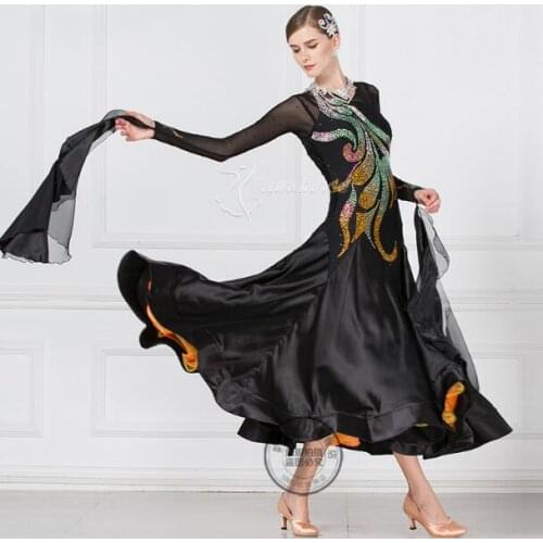 New Style Float Lycra Ballroom Dress Women Competition Flamenco Waltz Costume Standard Dance Dress With Bodysuit 17258