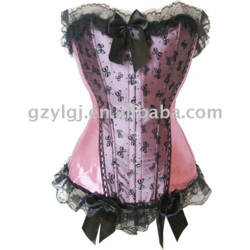 Wholesale Sexy Lingerie Satin Lace Up Basque Corset Pink ,Silver S-XXL,BL1569