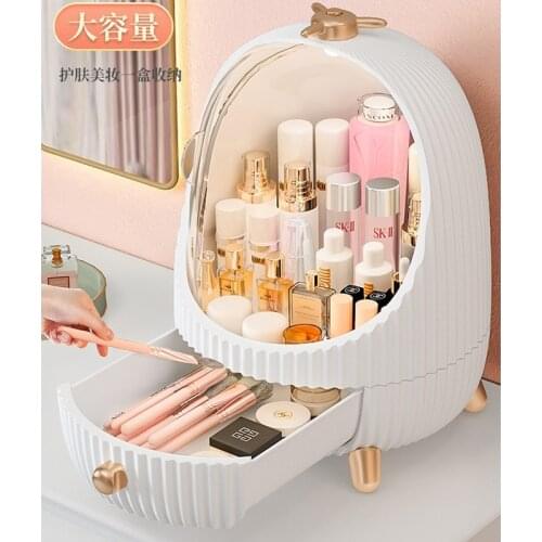 LED Lamp Cosmetic Storage Box Makeup Drawer Organizer Jewelry Nail Polish Make Up Container Desktop Beauty Display Case