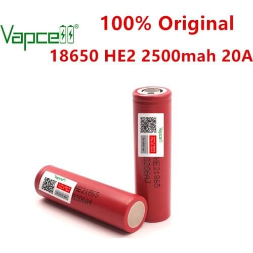 Vapcell Original 18650 2500mAh 20A HE2 li ion battery 3.7V rechargeable batteries flat / button top for flashlight power tools