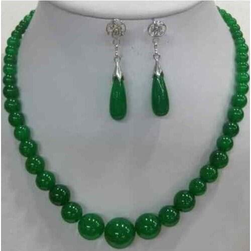 Pretty real nature green jades necklace earring set color Fashion Free shipping