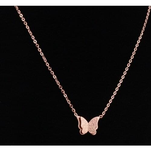 Hot Sale Rose Gold Color Grinded Butterfly Stainless Steel Necklace
