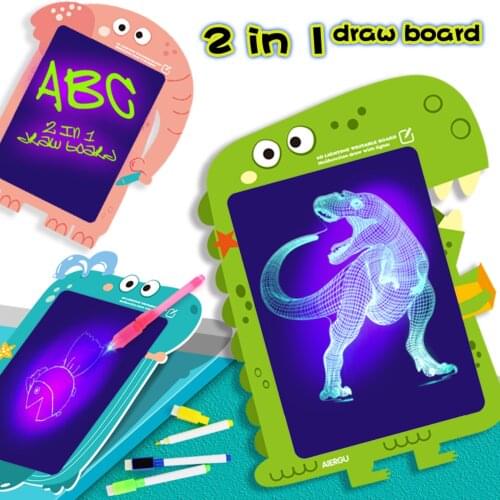 2 In 1 LCD Writing Drawing Tablet Magic Drawing Pad 3D Luminous Doodle Board with Pens Educational Toys Gifts for Children