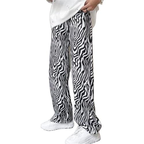 Casual Pants Men Printed Zebra-Pattern Loose Wide-Leg Plus Size S-4xl Fashion Streetwear All-Match Summer Male Trousers Hip Hop
