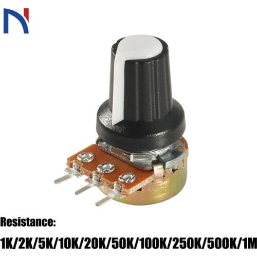 Potentiometer knob 10K 1K 100K 5K 50K OHM WH148 3Pin 15mm Shaft with Nut 3 Terminal Linear Taper Rotary B10K for Arduino diy kit