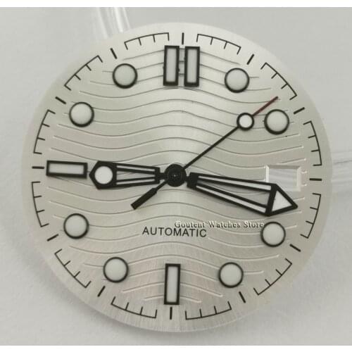 Goutent 31mm Silver Watch Dial With Hands Green Luminous Fit NH35 NH36 Movement