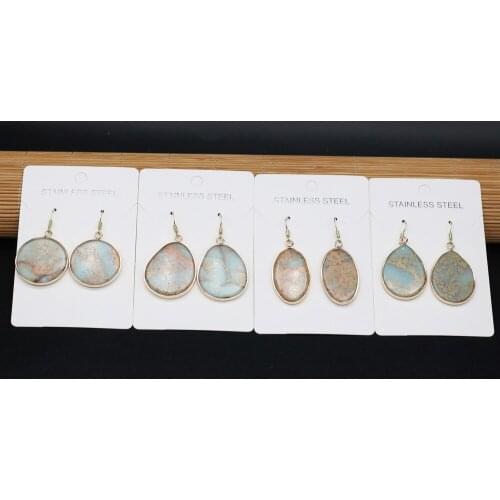 Natural Ocean Mine Stone Pendant Earrings a Pair Multiple Shape Agates Stone Earrings for Women Jewelry Earring Gift Exquisite