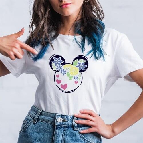 Disney Series Summer New Products Womens T-shirts Tops Mickey Mouse Head Harajuku Kawaii Animated Films British Style Loose