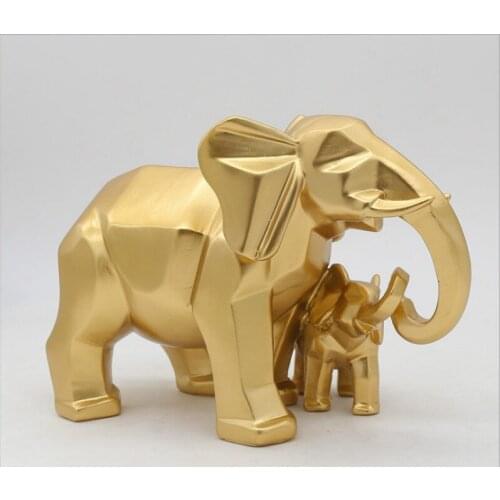 SCULPTURE ELEPHANT RESIN STATUE HOME DECORATION ACCESSORIES GOLD ELEPHANT STATUES FOR DECORATION MOTHER AND CHILD HOME DECOR