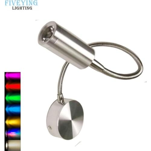 Flexible Arm LED Modern Wall Lamp 1W 3W 220v Silver Bedroom Bedside Reading Light Study Painting Direction Adjustable lighting