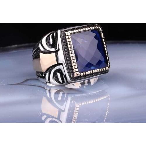 Tevuli 925 Sterling Silver Square Bevel Dark Blue Cubic Zirconia Men Ring